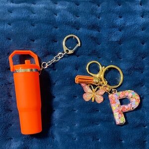 Vibrant Orange Keychain with Butterfly and Initial Charm